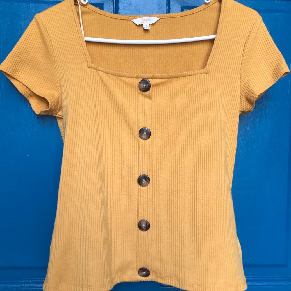 🍂 Candie’s Gold / Mustard Square Neck Ribbed Tee
